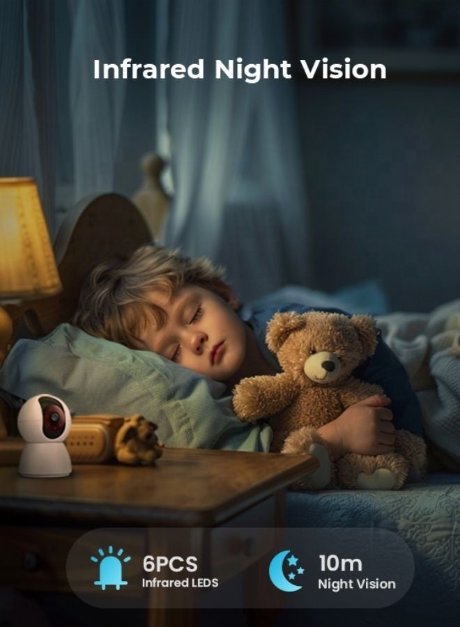 تي ن م بضائع من الدرجة الأولى كاميرا IP لاسلكية داخلية عالية الدقة 1080P - كاميرا مراقبة منزلية ذكية للأطفال والرضع مع إمكانية التحريك والإمالة 360 درجة، ورؤية ليلية، وكشف الحركة، وصوت ثنائي الاتجاه، والتحكم عبر تطبيق - Image 4